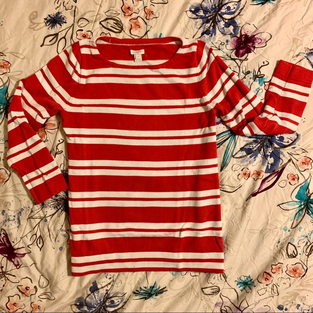 - 💜 Red and White Striped J. Crew Long Sleeved Top